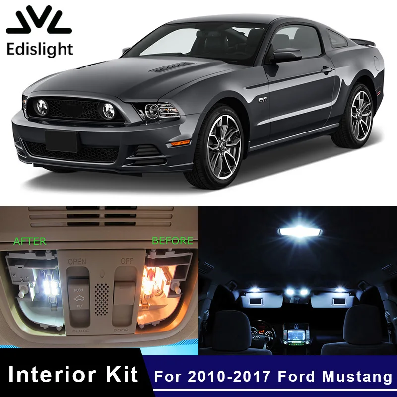

Edislight 9Pcs White Ice Blue Canbus LED Lamp Car Bulbs Interior Package Kit For 2010-2017 Ford Mustang Map Dome Trunk Light