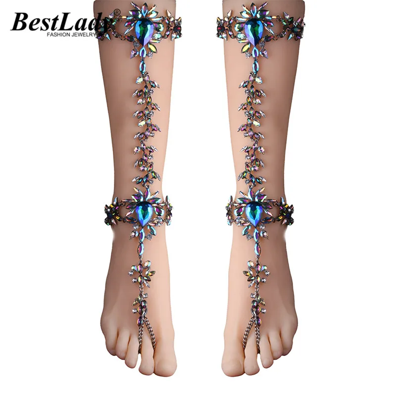 Best lady 1 Piece Luxury Bohemian Summer Women Crystal Anklets