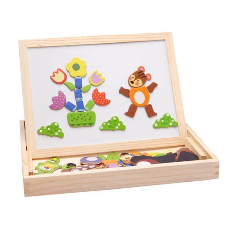 Kids Educational Wooden Magnetic Writing Drawing Board Plants Animal Jigsaw Puzzle Toys Gift YJS Dropship