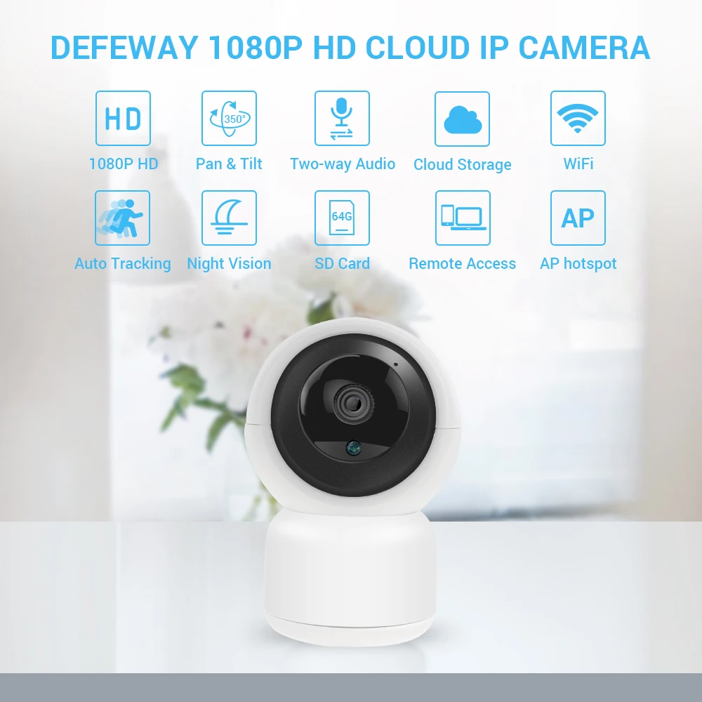 Defeway IP كاميرا اتجاهين الصوت كاميرات الأمن مزودة بخاصية Wifi الأفقي 350 درجة السيارات تتبع كاميرا منزلية IP Wifi كاميرا مراقبة