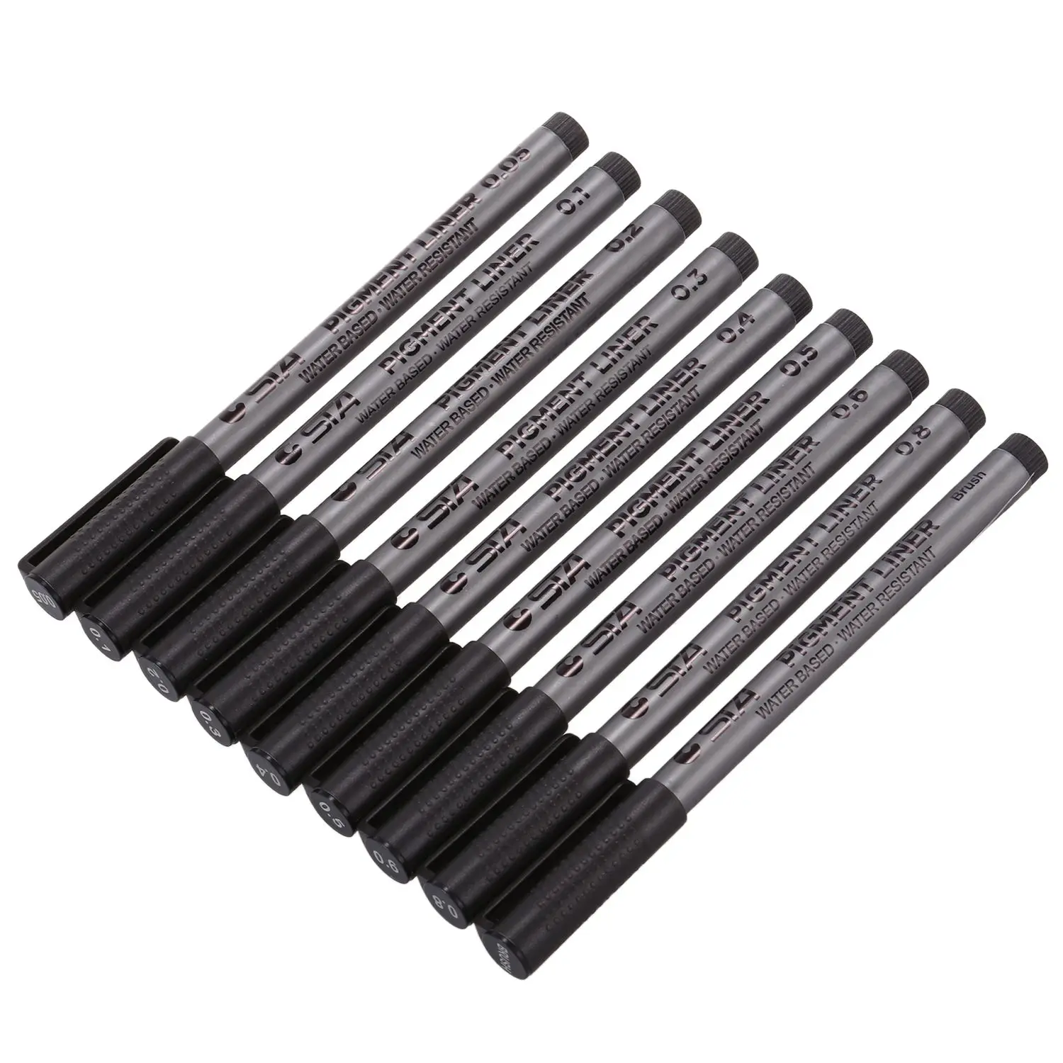 

HOT-STA 9 pcs/lot Water Based Brush Markers Different Size Pigment Liner Triangular Fineliner Pens for Art Supplies Stationery