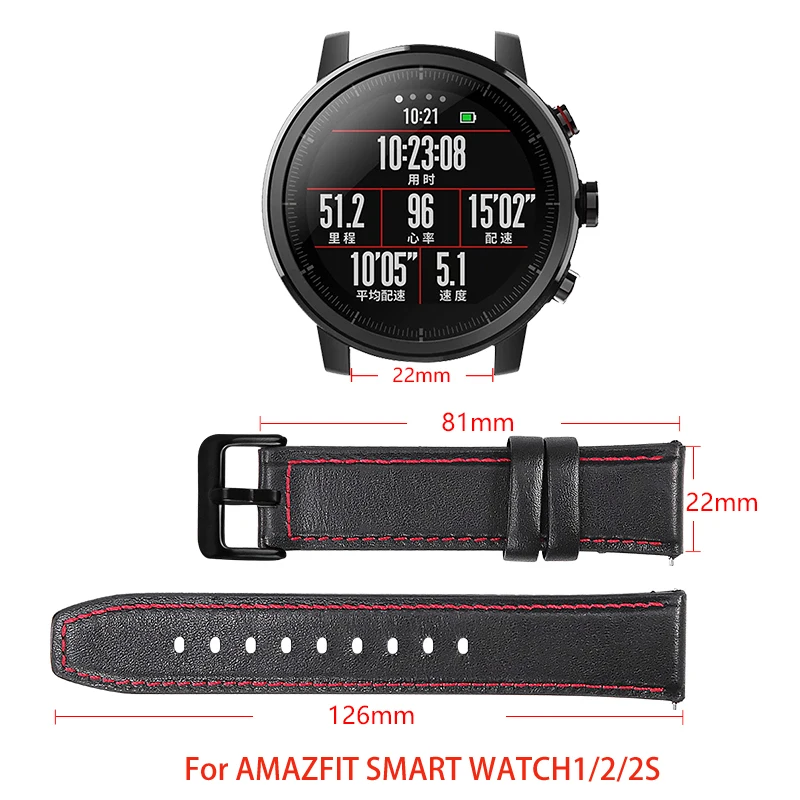 

22mm Leather /Silicone Strap For AMAZFIT SMART WATCH 1/2/2s business Replacement sports leather Bracelet Metal Buckle