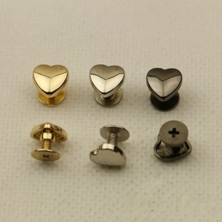 

10Pcs Heart Rivet Screw For Bags Hardware Handbag Decorative Studs Button Nail Metal Buckles Snap Hook Leather Craft Accessories