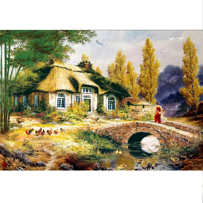 Image Diamond painting Green Bamboo Villa Diamond embroidery landscape 120*80cm square drill full Needlework pictures of rhinestones