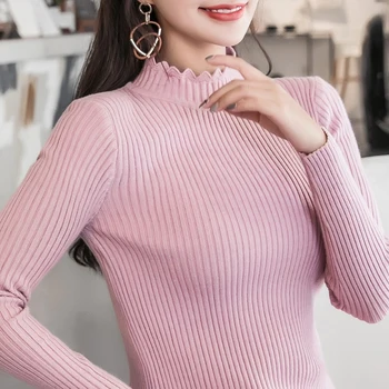 

200 KG Plus Size Women's Autumn Extra Large High Collar Bottoming Pullover Sweater Solid Color Knitted Mujer Warm Sweater MZ3252