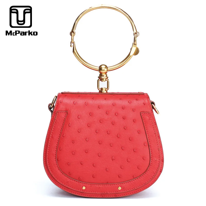 

McParko Top-handle Bags For Women 2019 Luxury Ostrich Leather Handbag Ladies Evening Bag Fashion Wedding Bag Female Gift Orange