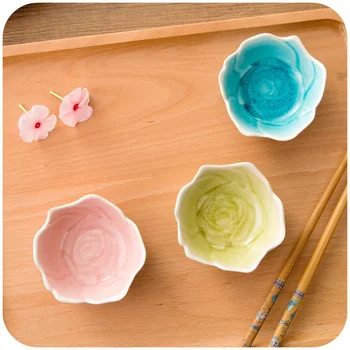 

Creative rose ceramic small plates dishes seasoning dish ice cracked glaze soy sauce vinegar tableware 3 color optional~
