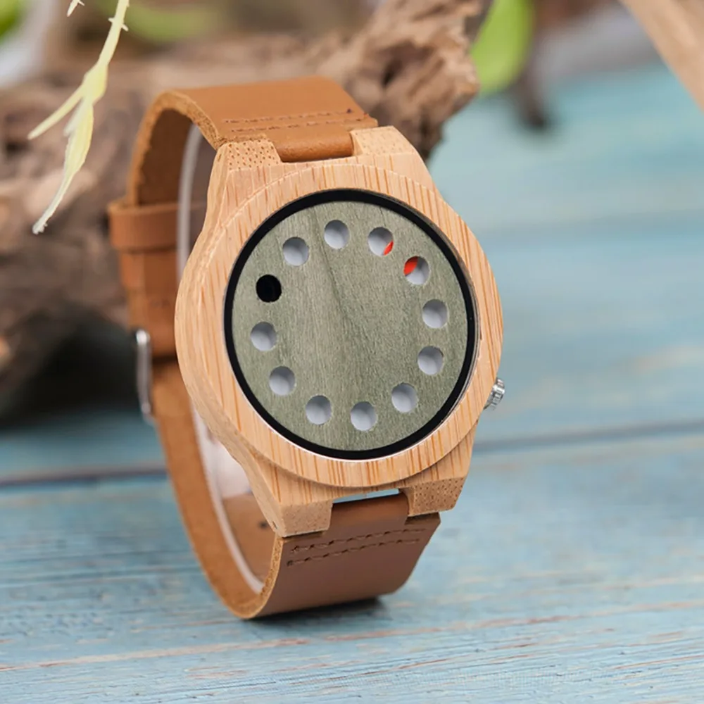 BOBO BIRD L-A03 Bamboo Watch with 12 Holes Dial Casual Japan Quartz Watch Men Top Brand Luxury Designer Men Wood Watch