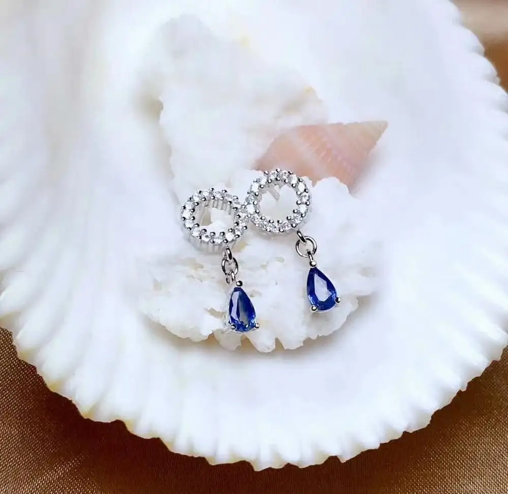 

shilovem 925 silver sterling real Natural sapphire stud earrings fine Jewelry party trendy new party plant 3*5MM me0305882agl
