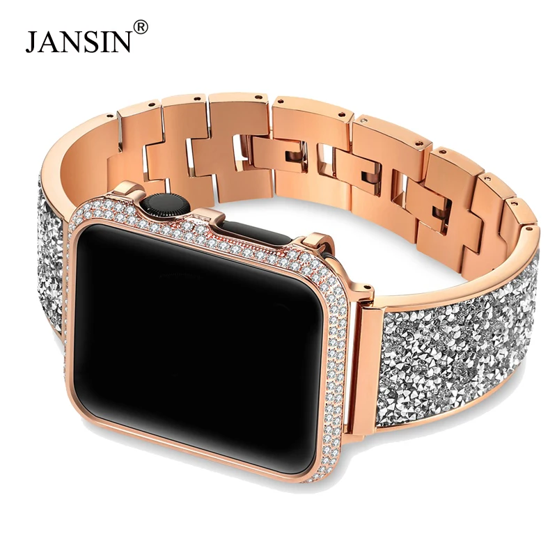 Роскошный бриллиант+ ремешок для Apple Watch band 44 мм 40 мм 38 мм 42 мм крышка iWatch Series 5 4 3 2 1 браслет из нержавеющей стали для женщин