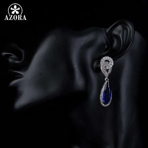AZORA Sparkling Elegant Princess Top AAA Cubic Zirconia Engagement Drop Earrings TE0108
