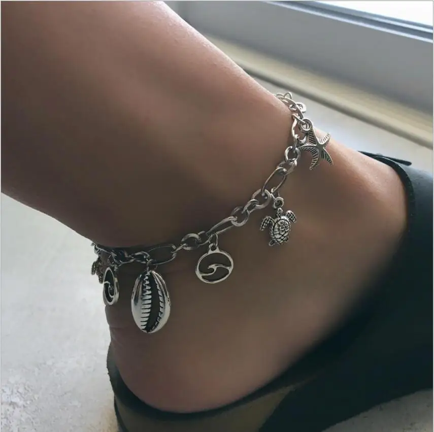 

Boho Wave Turtle Pendant Multiple Layers Anklets For Women Shell Anklet Bracelets On The Leg Bohemian Foot Jewelry Drop Shipping