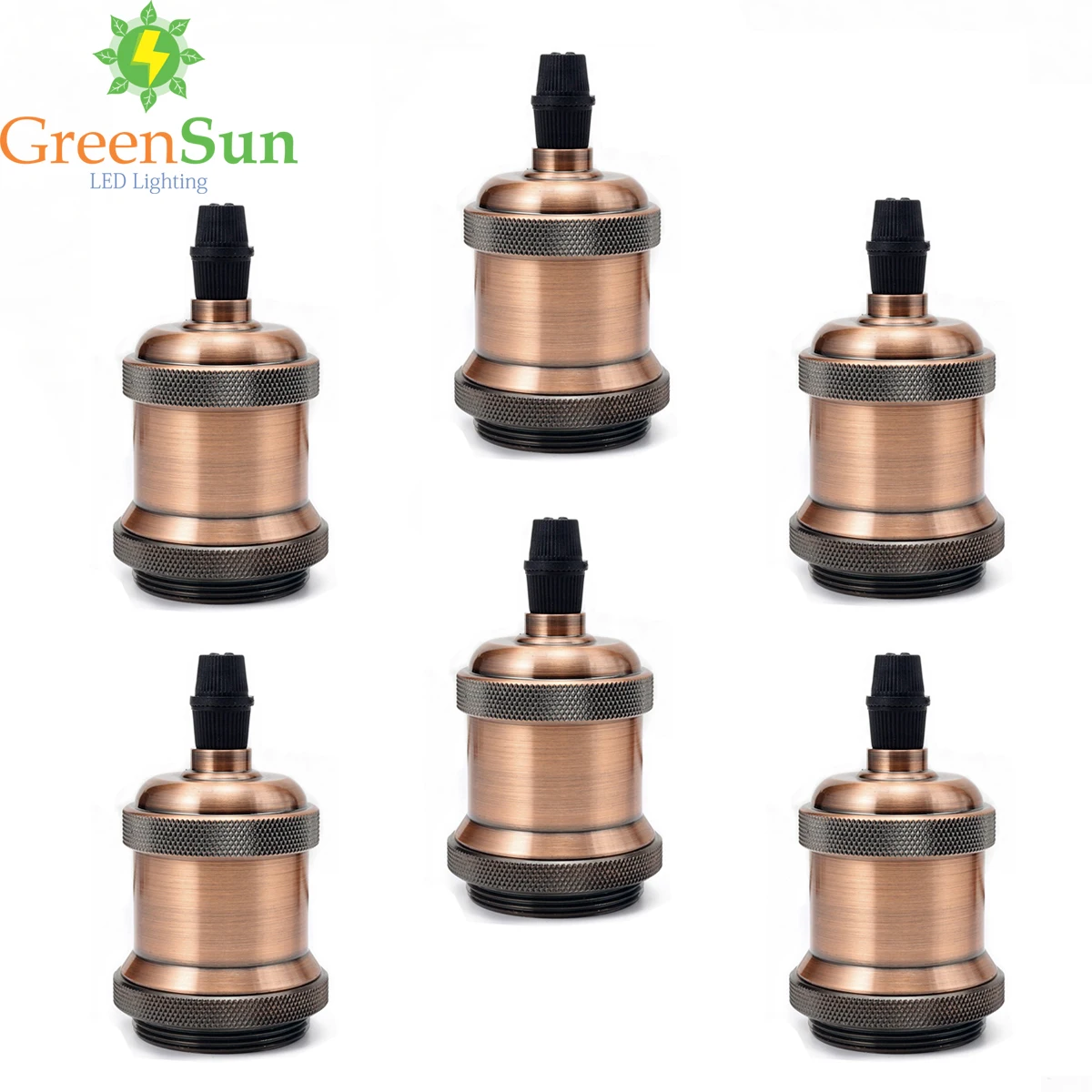 Red Brass Greensun 6 шт. античная латунь E27 Алюминий Ретро лампа держатель Винтаж винт лампы База кулон Освещение разъем потолочный светильник адаптер - Цвет: Red Brass