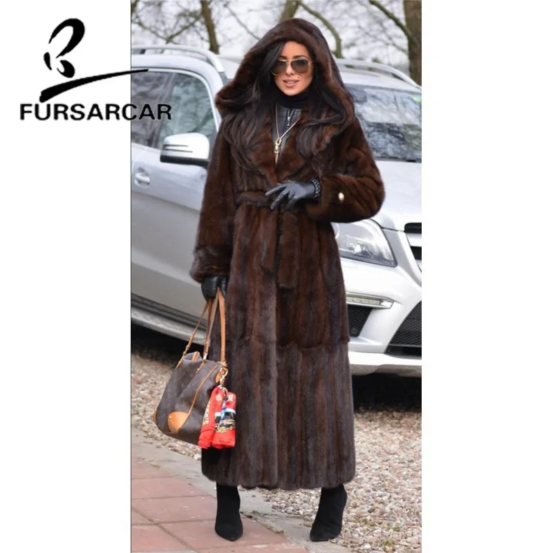 FURSARCAR 2020 новые роскошные шубы из натурального меха норки 120 см длинная куртка с