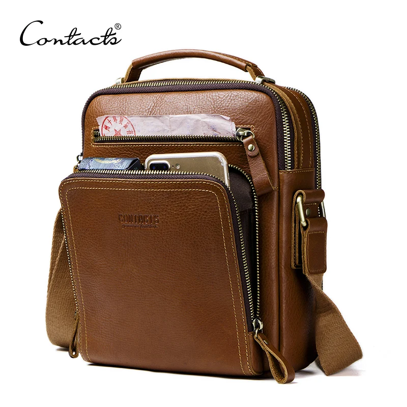 CONTACT'S عارضة الرجال حقيبة ساع جلد طبيعي حقائب كتف ل رجل العلامة التجارية الفاخرة الذكور crossbody حقيبة الأزياء ل ipad