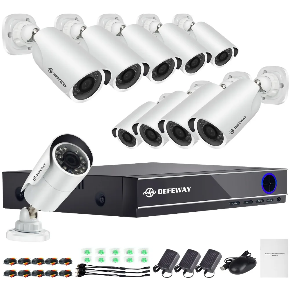 DEFEWAY 2000TVL 1080P HD наружная система видеонаблюдения 16CH HDMI CCTV DVR комплект 10 шт. 2.0MP