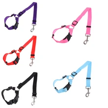 Pet Dog Harness Safety Belt Nylon Strap Dogs Puppy Car Seat Travel Collar Leash Adjustable Harnesses Pet Supplies 5 Colors C42