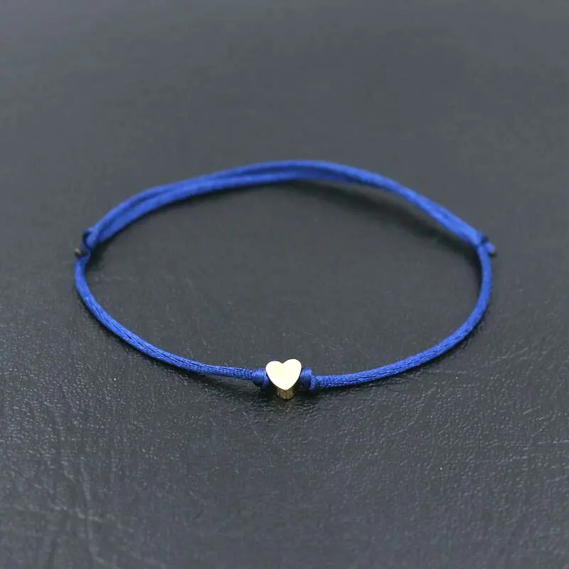 BPPCCR минимализм Lucky Love Heart shape Charm Bracelet тонкая красная веревочная нить нитка, плетеный браслет для мужчин и женщин, парные подарки - Окраска металла: dark blue heart