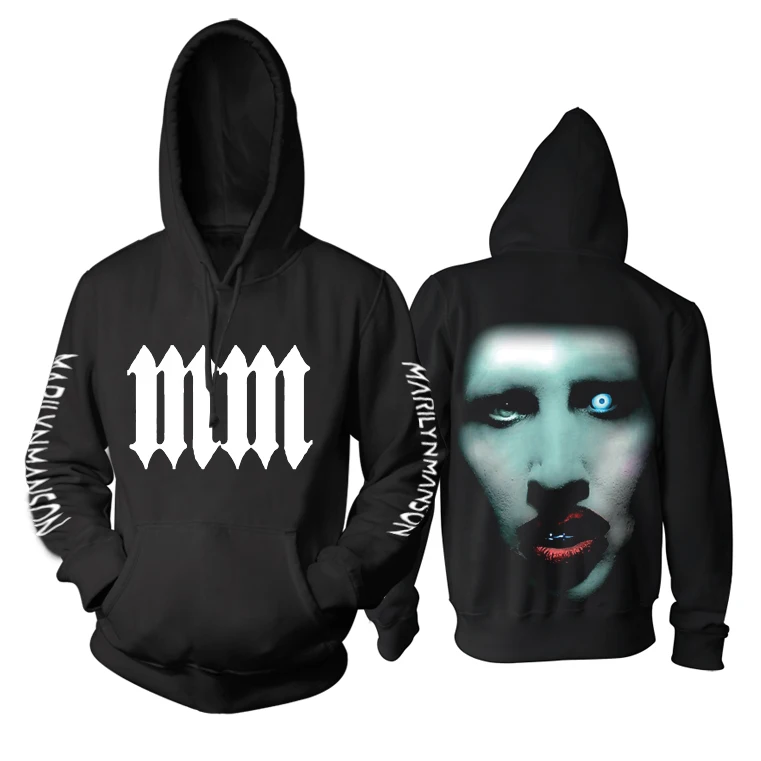 Женская толстовка с капюшоном Marilyn Manson Demon на молнии черная в стиле панк флисовая