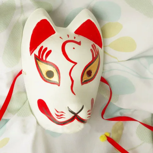 

Full Face Hand-Painted Japanese Fox Mask 3 Eyebrows Pattern Cosplay Masquerade for Party Carnival Halloween