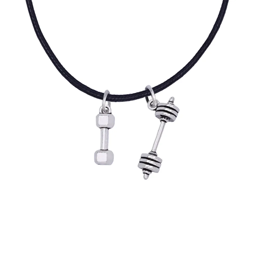 Alloy Antique Silver Plated Weight Lifting Barbells Gym Pendants