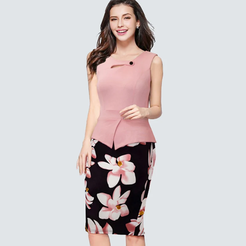 Buy Cheap New Arrival Summer sleeveless Floral Casual Dress Women Pencil PatchWork Bodycon Pink Dress Elegant Casual apparel B288