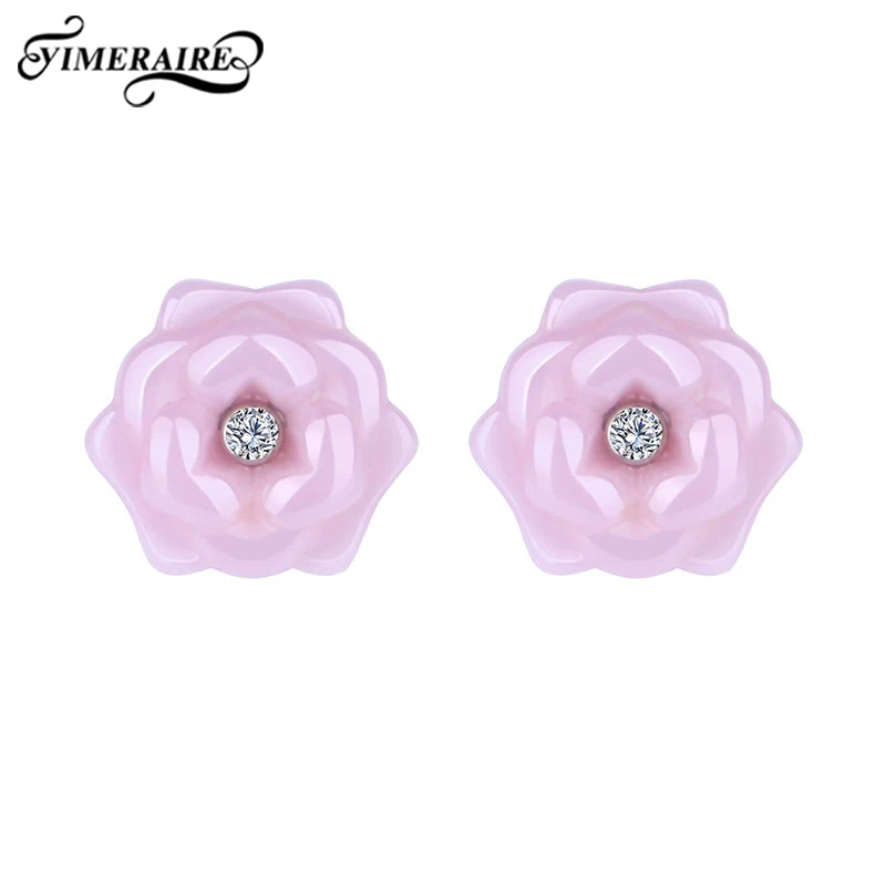 

New Romantic Flower Pink Ceramic Healthy Material Lovely Design For Women Stud Earrings Fashion Engagement Party Jewelry Gifts