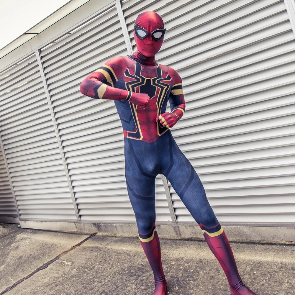 New Moviw Avengers Infinity War Spiderman Kids Jumpsuit Cosplay SpiderMan Mask Bodysuit Halloween Party Props (9)