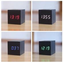 Mini cute Led wooden alarm clock Wake up light digital external clock temperature date USB power/Battery electronic desktop