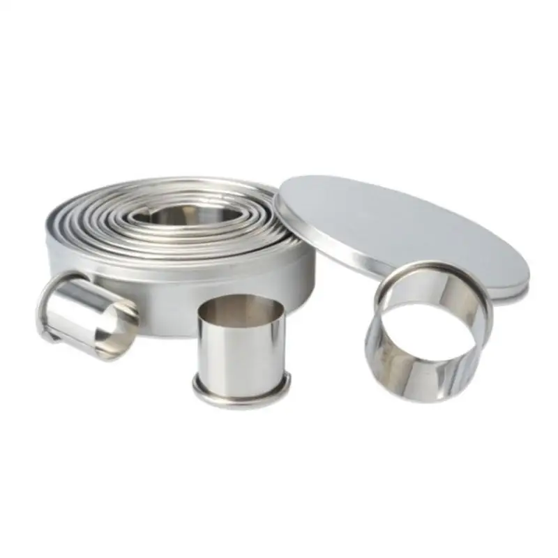 silver 12 шт./компл. из нержавеющей стали круглый печенье резак круг кондитерский пончик прибор для приготовления пончиков для выпечки фонданта формы металлическое кольцо - Цвет: silver