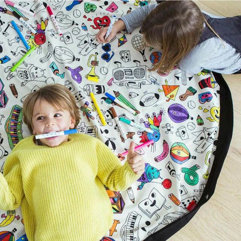 

2018 Creative Multifunctional DIY Painting Toy Organizer Durable Round Storage Bag Play Mat Large Kids Crawling Rug Blanket