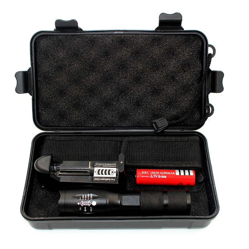 Z10LED Flashlight 18650 zoom flash torch XM L2 T6 9000LM 5 mode led Zoomable light with18650/AAA Battery charger and gift box