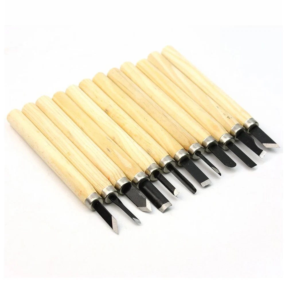 12 Chisels Sculpting Wood Handle Carving gouges Crafts Student Carving