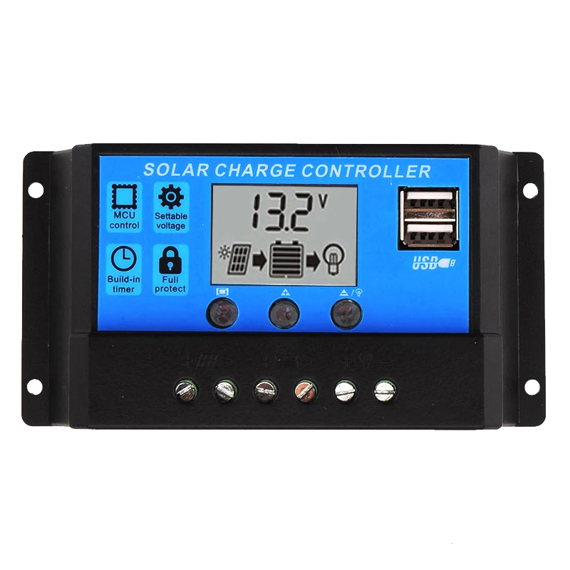 

12V 24V 10A 20A 30A PWM Solar Charge Controller Auto work with LCD Dual USB 5V Output Solar Cell Panel Charger Regulator PV