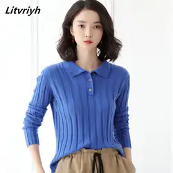 Litvriyh 100% cashmere sweater women sweater and pullover turn-down collar long sleeve slim female pullover women knitted jumper