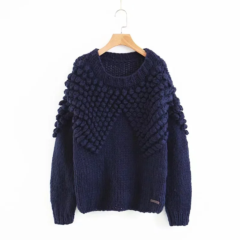Мохер, связанный вручную свитер, Женский пуловер с круглым вырезом, женский толстый свитер с длинным рукавом, осенне-зимний вязаный свитер - Цвет: C