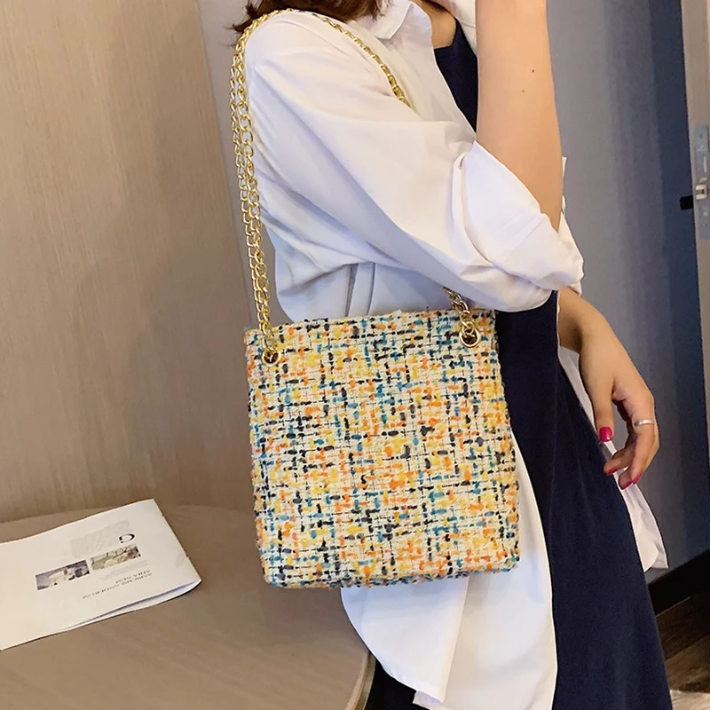 Bucket Chain Wrapper Canvas Bag New Korean Fashion Single Shoulder Messenger Bag