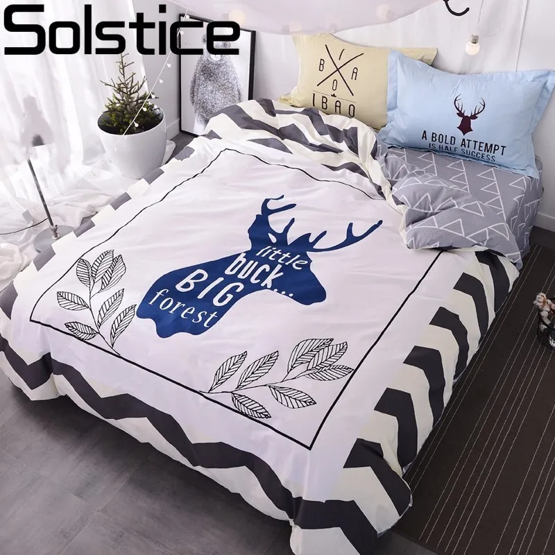 Solstice Текстиль 100% хлопок улыбка мультфильм голова оленя печати 4 шт. Постельное