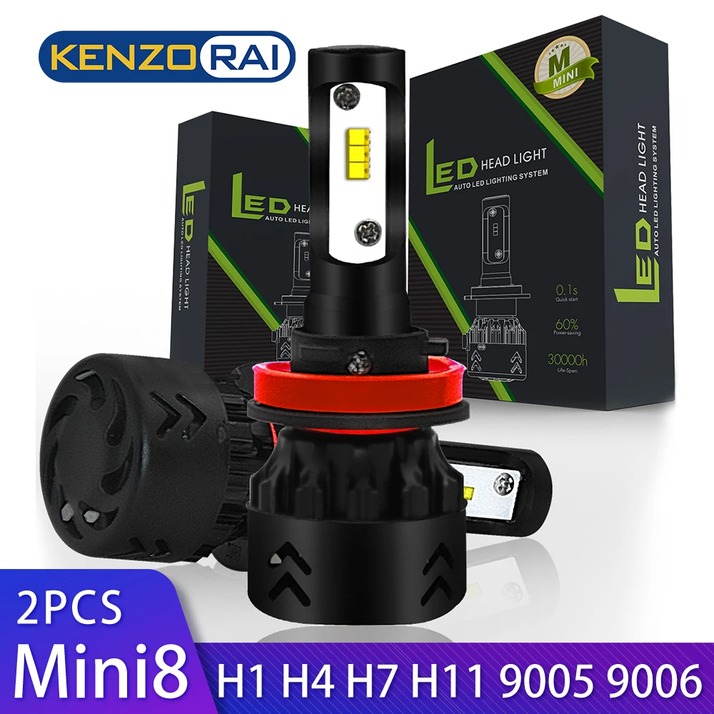 

2X Mini8 H7 H4 Car LED Headlight H1 H11 Lumileds ZES Chip 9005 H10 HB3 9006 HB4 HB2 12V 9600LM 6000K Aviation aluminum Car Light