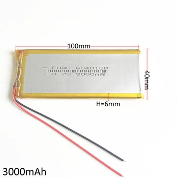 

3.7V 3000mAh 6040100 Polymer Lithium LiPo Rechargeable Battery Cell For MP3 GPS DVD Tablet PC table lamp power bank Laptop MID