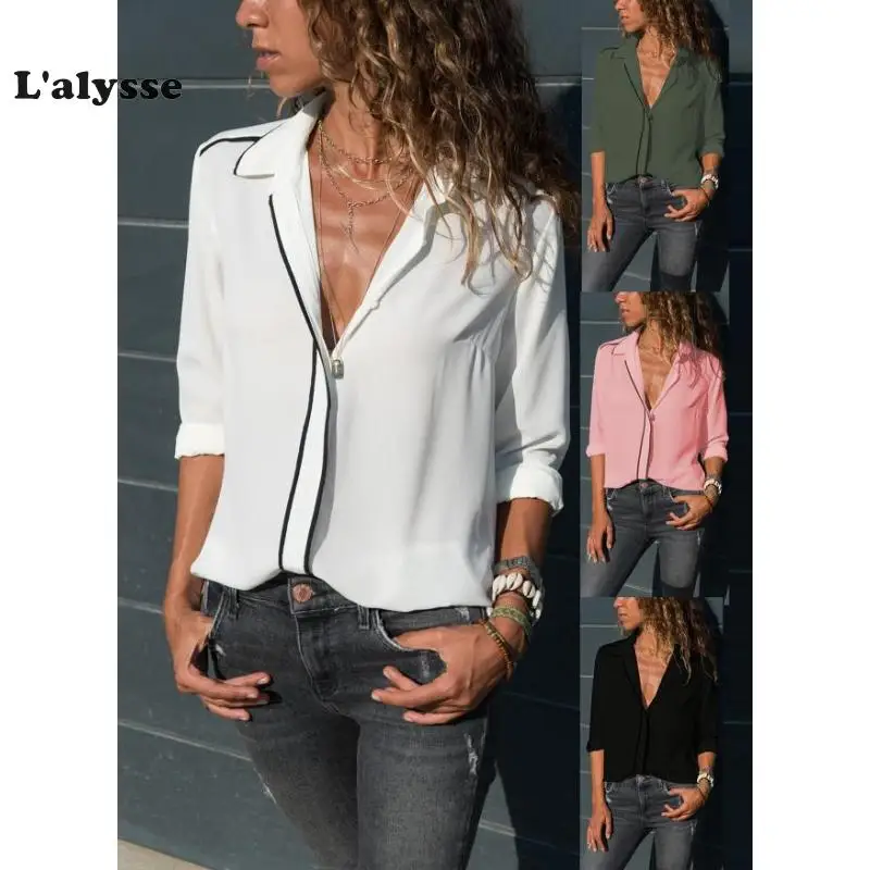 

LALYSSE Women Tops Blouses Long Sleeve Solid Chiffon Blouse Female Office Workwear Shirts Blouse Plus Size Camisa Dropshipping