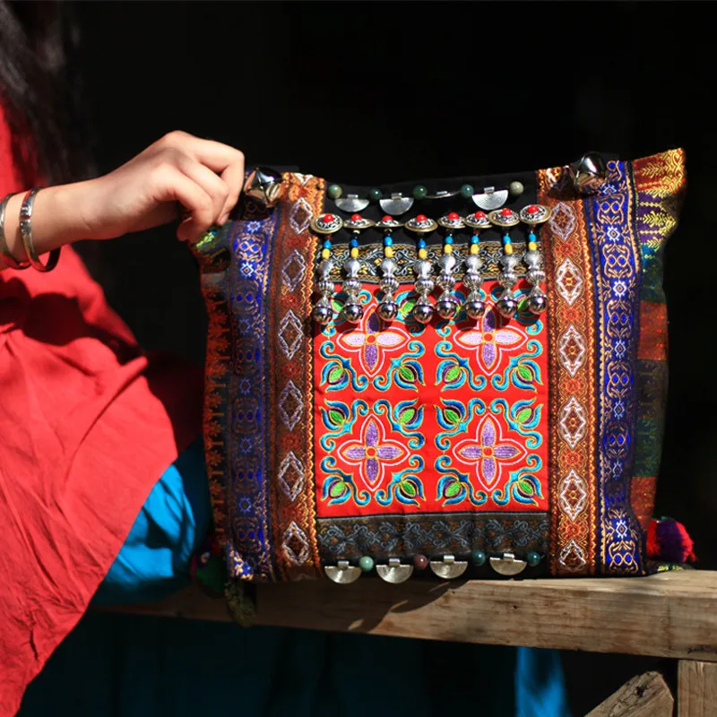 Новые Этнические вышитые холщовые женские сумки ручной работы из бисера заклепки винтажные сумки через плечо