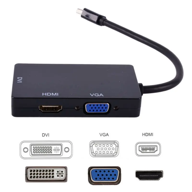 3In1 Thunderbolt Mini Дисплей порты и разъёмы MINI DP мужчина к HDMI DVI VGA Женский адаптер конвертер кабель для Apple MacBook Air Pro MDP