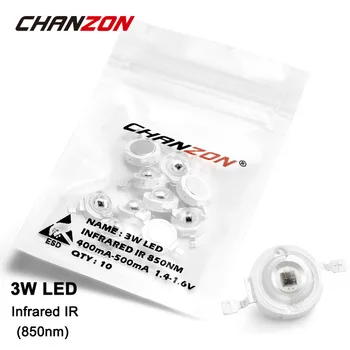 10 Pieces 3W LED Light Bulb Lamp IR Infrared 850nm 1.4-1.6V 400mA-500mA High Power 3 W Watt 850 nm Epistar Chip 3Watt COB