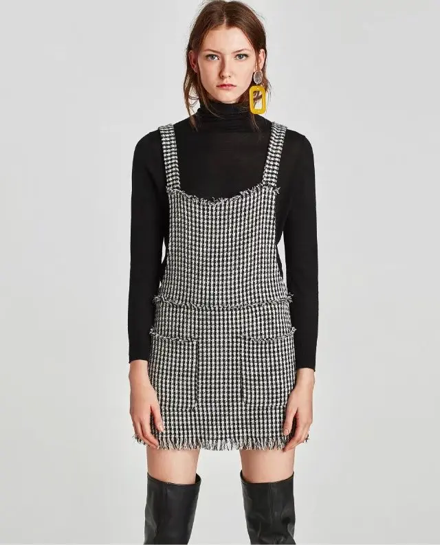 Autumn Elegant Suspender Dress Women Strap Plaid Dress Fashion