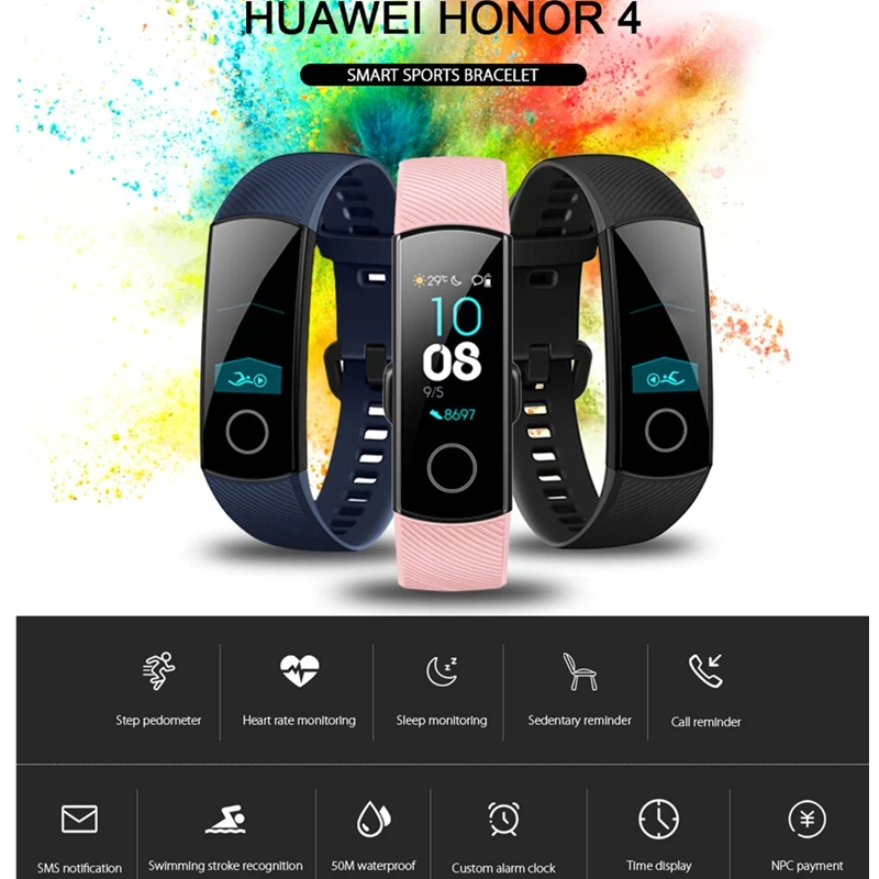 Huawei Honor Band 4 фитнес-браслет, умный Браслет, водонепроницаемый, для плавания, осанки, обнаружения пульса, сна, оснастки, фитнес-трекер, Reloj