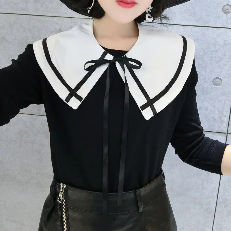 

Vintage Choker necklace White half Shirt Navy collar black tied ribbon white floral Collier Femme ecoration Necklace Choker