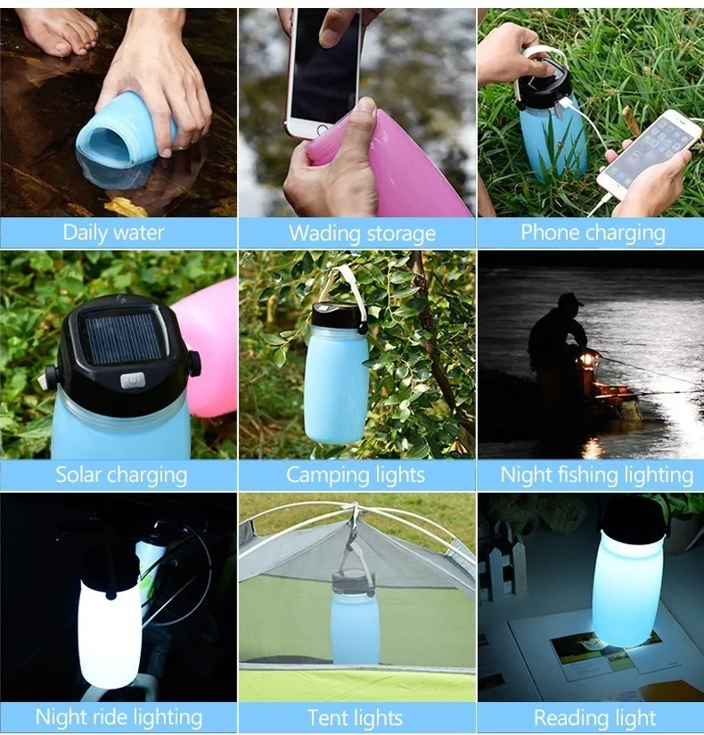 Наружная портативная Герметичная сумка для воды с солнечным зарядным светом креативная Спортивная альпинистская светящаяся чашка 3 цвета чайник