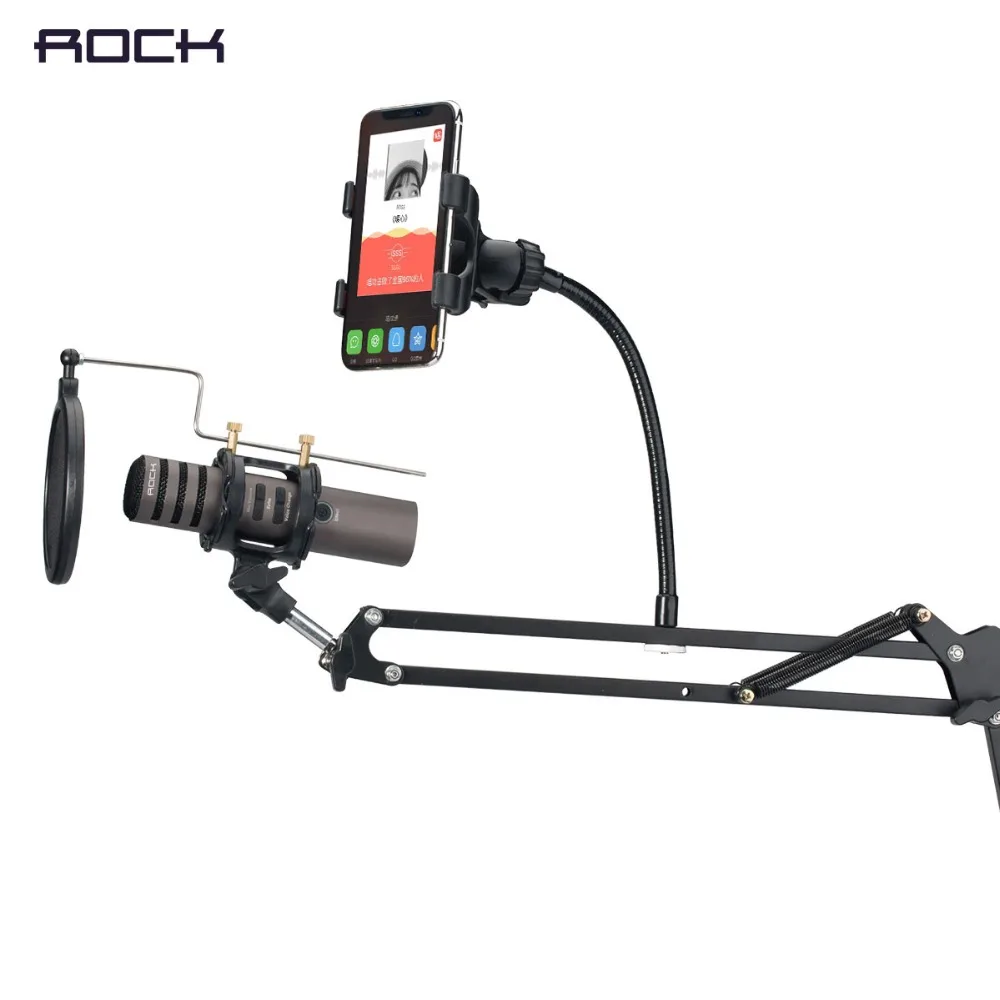 ROCK Microphone Stand With Phone Holder For Smartphone,Adjustable Stand