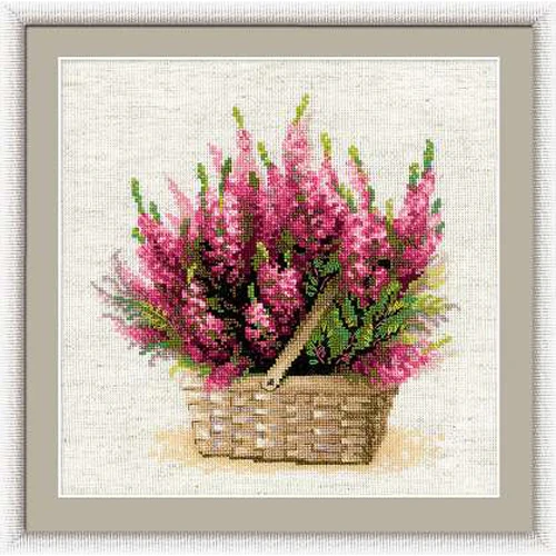 oneroom Beautiful Lovely Counted Cross Stitch Kit Scottish Heather Red Pink Vase Flower Flowers in Basket riolis 1324 | Дом и сад